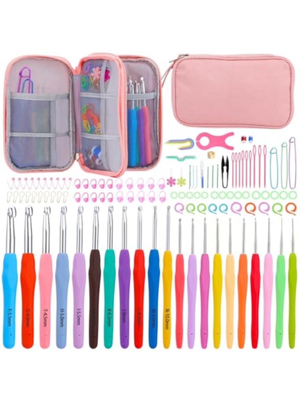 Crochet Hooks Set 120 Piece Knitting Kit Ergonomic Needles Storage Case